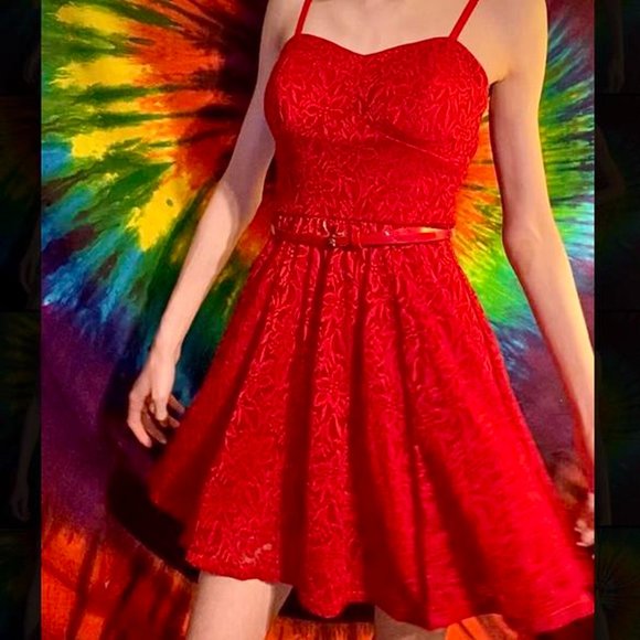 Lily Rose Accessories - Lily Rose Red Lace Dress Size: M